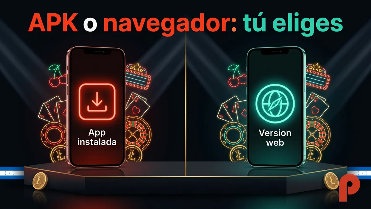 Comparacion visual entre instalar el APK de Pin-Up o usar la version web movil desde Honduras