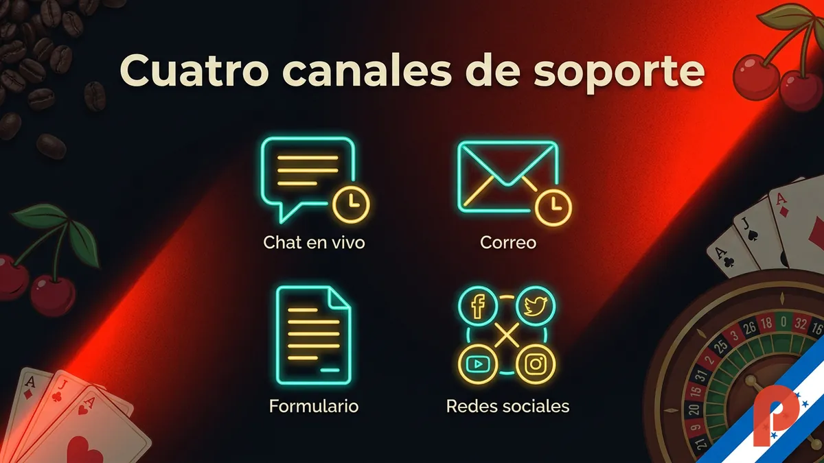 Cuatro canales de atencion al cliente de Pin-Up en Honduras: chat, correo, formulario y redes sociales