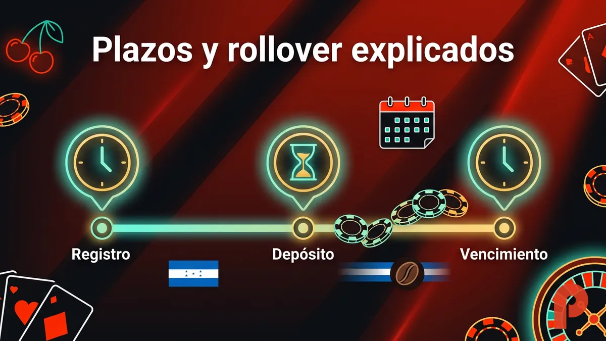 Plazos de deposito y rollover del bono de Pin-Up Honduras explicados en linea de tiempo