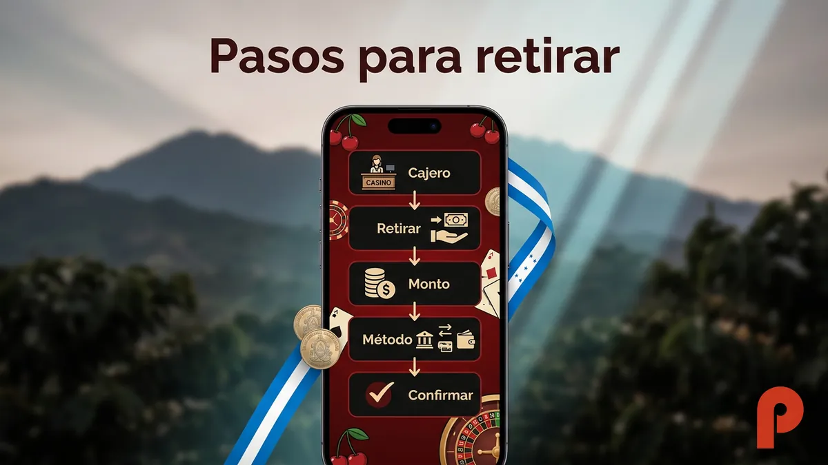 Celular con los cinco pasos en español para solicitar un retiro en Pin-Up Casino Honduras